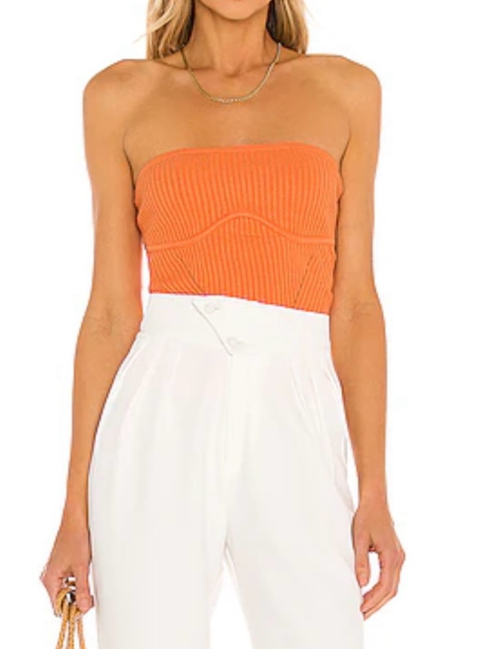 Camila Coelho Orange Hazel Ribbed Tube Top Sz XS.